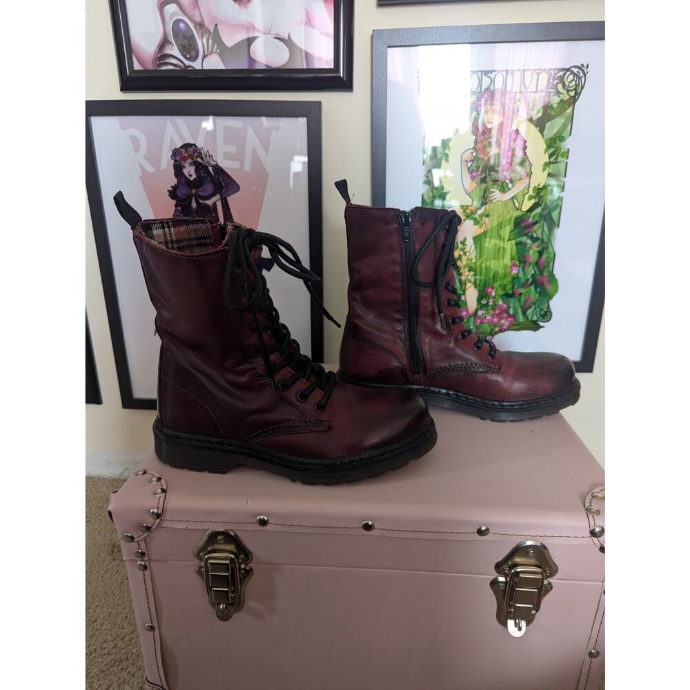 Miz Mooz Chip Red Combat Boots Sz 38 - Picture 2 of 5